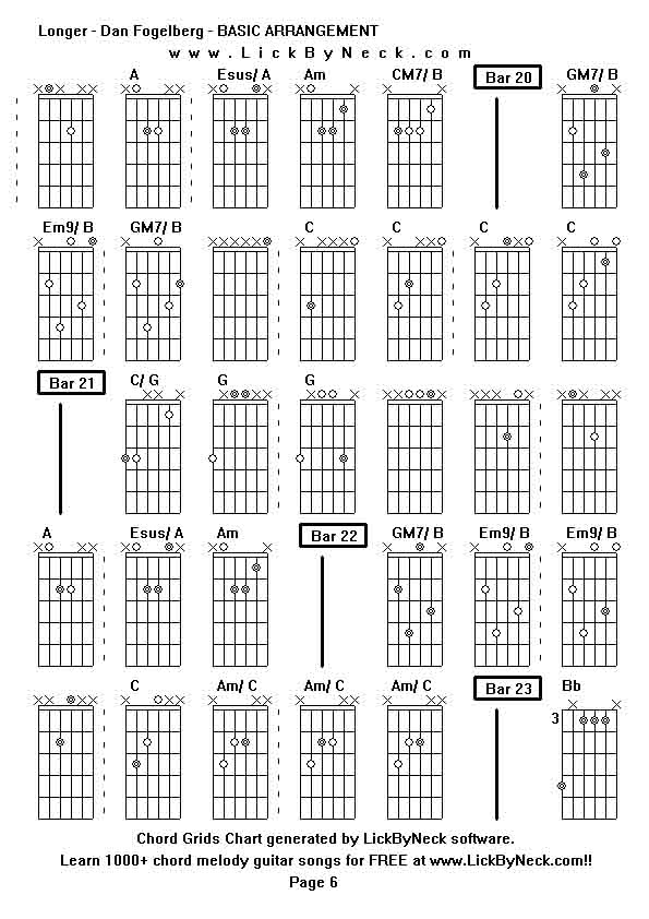 Chord Grids Chart of chord melody fingerstyle guitar song-Longer - Dan Fogelberg - BASIC ARRANGEMENT,generated by LickByNeck software.